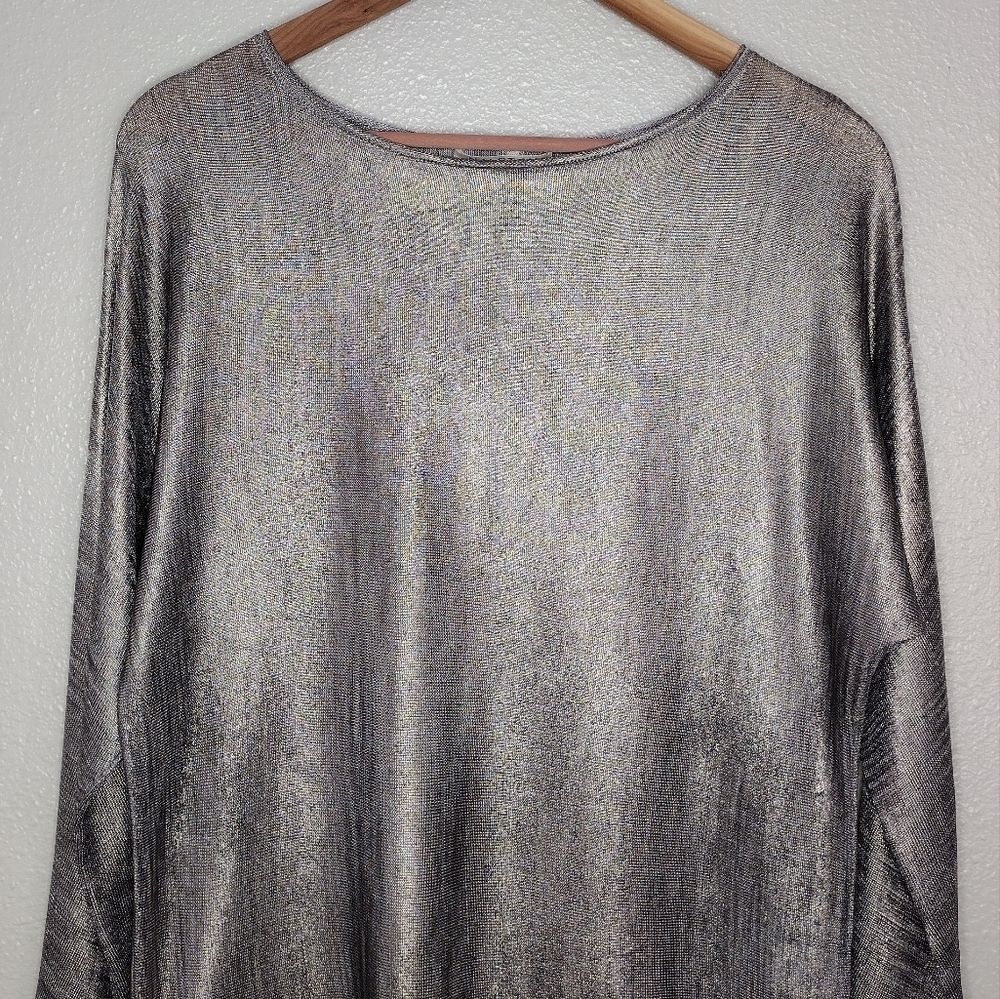 Halston Heritage Women's Metallic Gold Scoop Neck Long Sleeve Blouse Size S - Picture 3 of 12